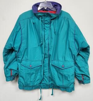 Vintage Izzi Women Teal & Purple Colorblock Puffer Ski Jacket-Size Small